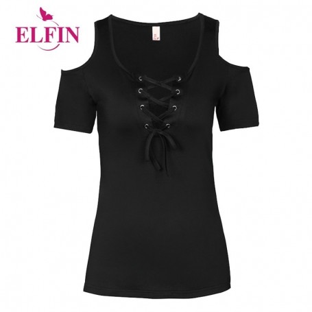 Summer Women T Shirt Solid Color With Lace Up Bandage Criss Cross Casual Short Sleeve Tshirt Cold Sh