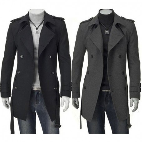 Fashion Winter Men Jackets Black Grey Faux Wool Trench Men Cardigan Business Clothes Slim Fit Belted