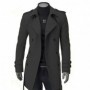 Fashion Winter Men Jackets Black Grey Faux Wool Trench Men Cardigan Business Clothes Slim Fit Belted