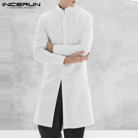 INCERUN Fashion Cardigan Mens Jackets Long Stand Collar Coats Jackets Button Up Trench Overcoats Men