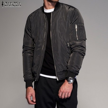 2019 ZANZEA Mens Clothing Men Zip-up Long Sleeve Bomber Baseball Coat Jackets Casual Loose Biker Jac