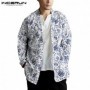 INCERUN Chinese Style Men Trench Coat Pockets Long Sleeve Cotton Printed Thin Outerwear Ethnic Men C