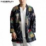 INCERUN Chinese Style Men Trench Coat Pockets Long Sleeve Cotton Printed Thin Outerwear Ethnic Men C