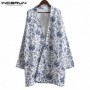 INCERUN Chinese Style Men Trench Coat Pockets Long Sleeve Cotton Printed Thin Outerwear Ethnic Men C