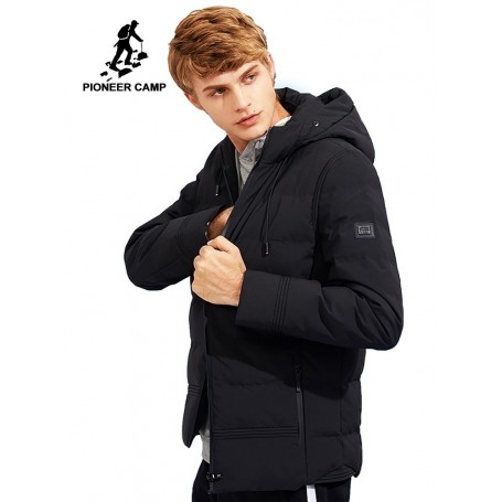 Pioneer Camp new thick winter jacket men brand clothing hooded warm coat male top quality black soli